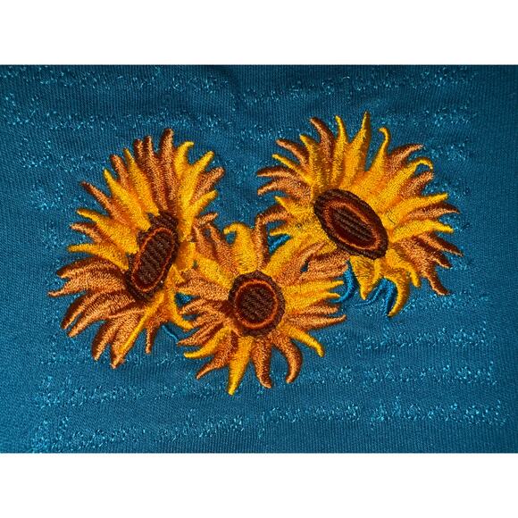 Womens medium vintage long sleeve top embroidered sunflowers fall m&c sportswear - Picture 3 of 6